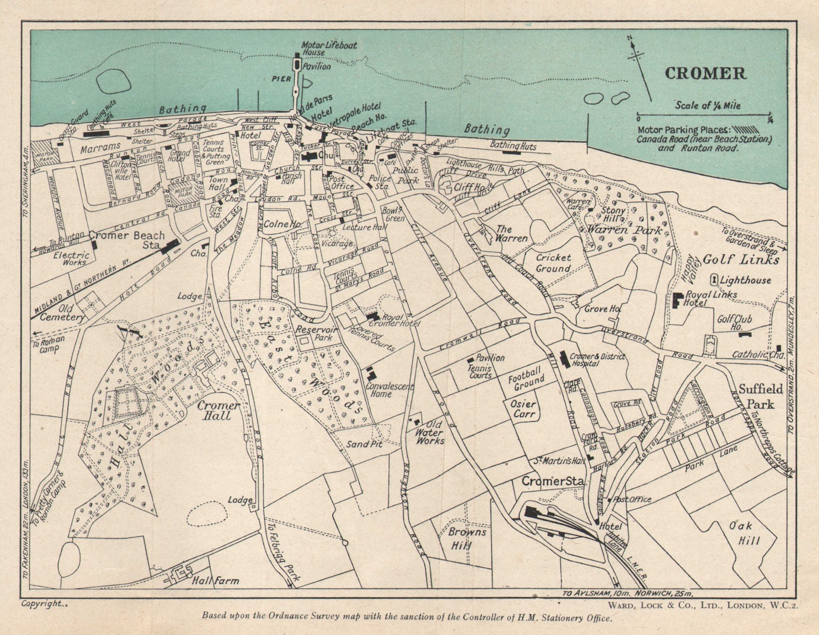 CROMER vintage tourist town city resort plan. Norfolk. WARD LOCK 1946 old map